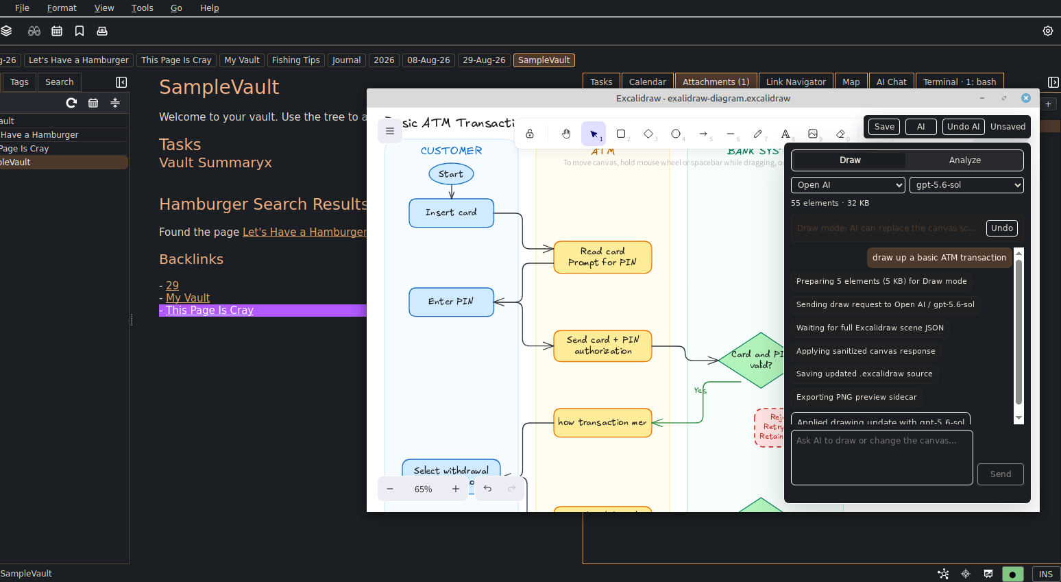 Embedded Excalidraw editor with optional AI assistance inside StillPoint