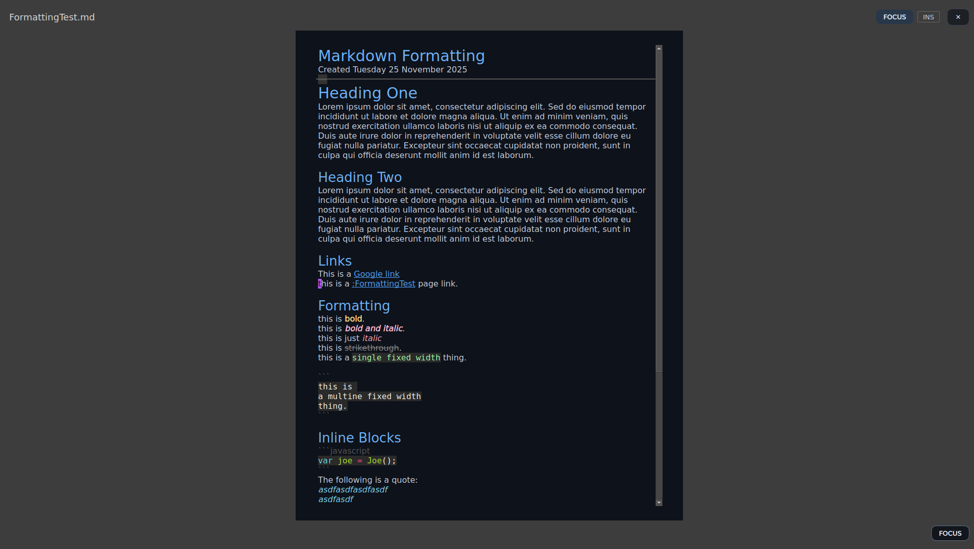 StillPoint focus mode editor view
