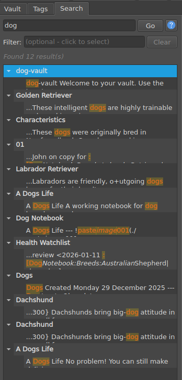 Search panel with results