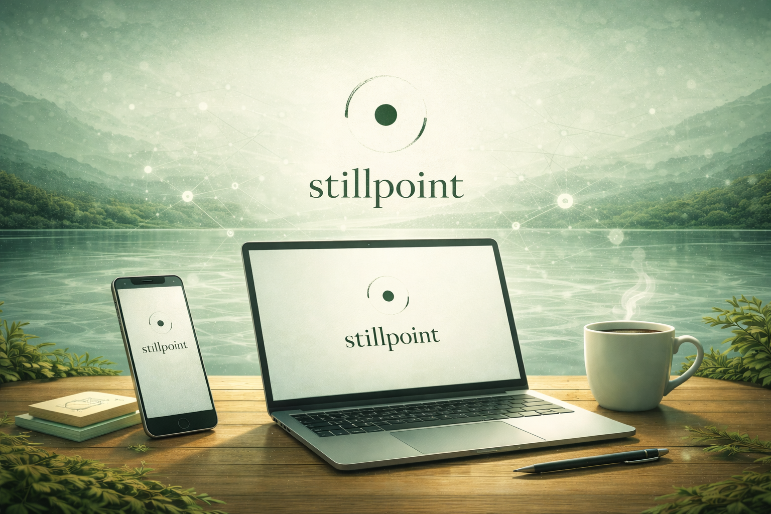 Warm desk setup with notebook and laptop