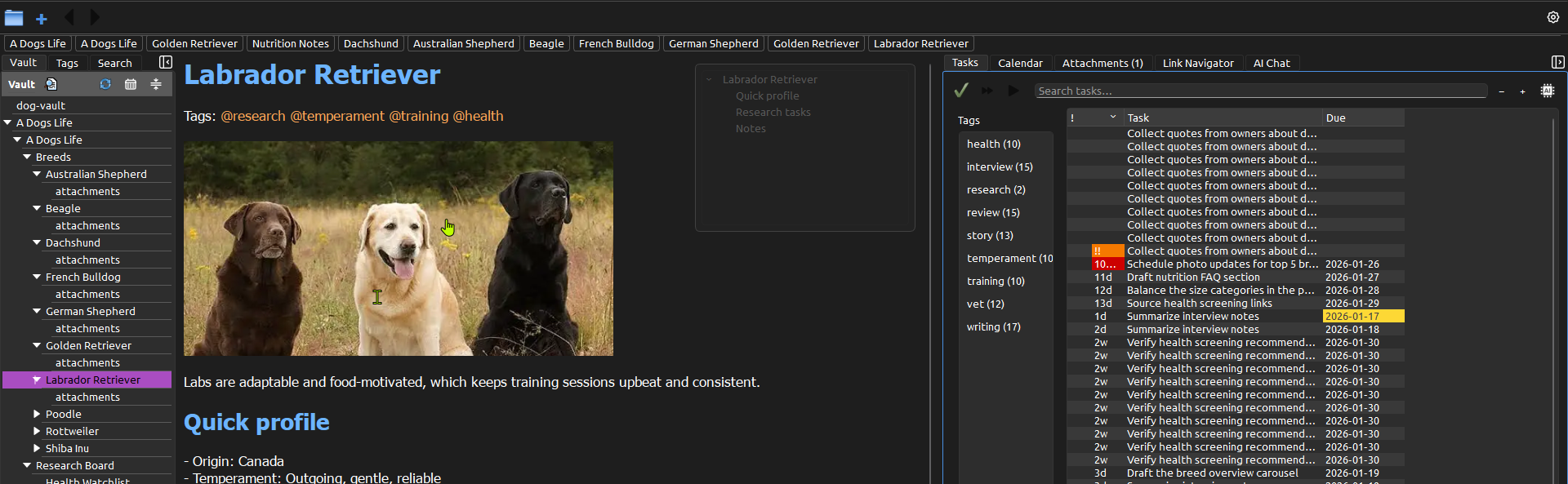 StillPoint task page with checklists and tags